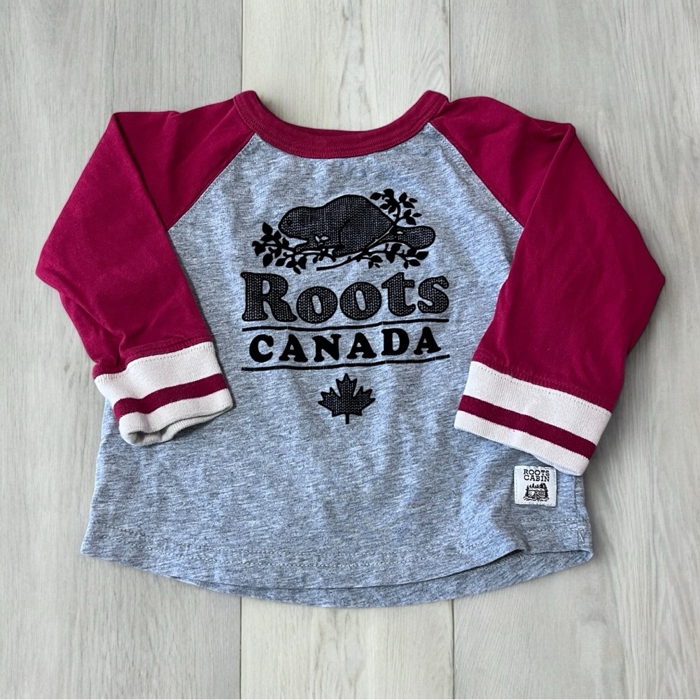 Roots Kids Raglan Shirt - Gray and Red
